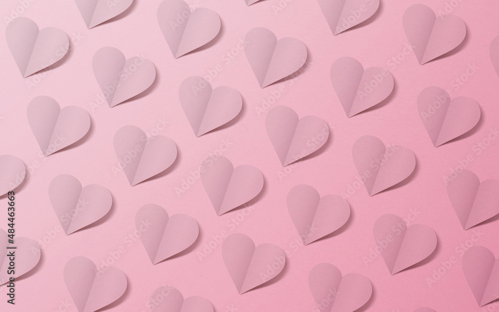 Pink hearts on pink background
