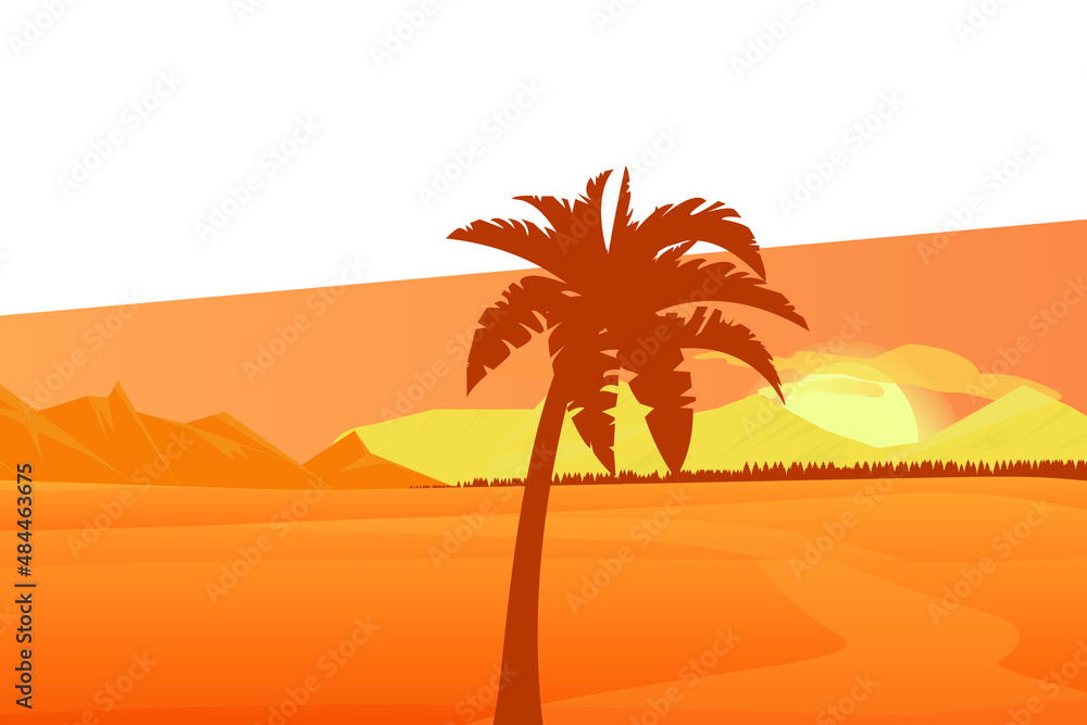 Desert landscape with palm tree and place to write text