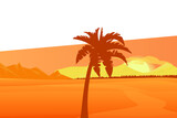 Desert landscape with palm tree and place to write text