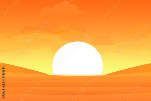 Landscape sunrise in the desert. Vector