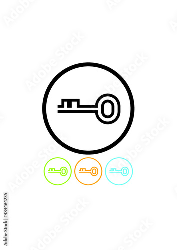 Vector simple key icon. Key-cutting service shop round logo or signage