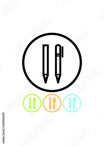 Pencil and pen. Stationery store round logo or outdoor sign. Writing. Simple vector icon