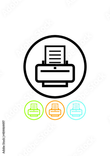 Printer with printed out document page. Simple vector icon isolated. Printshop logo