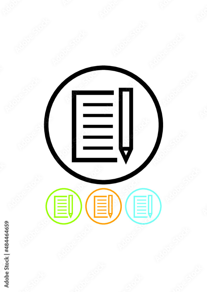 Fill out the form. Filled paper document form page with text and pencil. Vector icon Fill out the form. Filled paper document form page with text and pencil. Vector icon