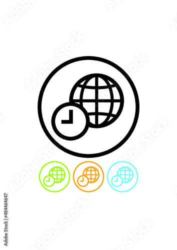 World time. Earth globe and clock vector icon isolated. Fast speed shipping delivery concept