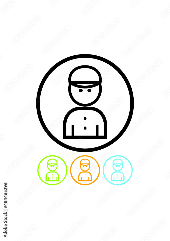 Courier or doorman in uniform vector icon. Delivery man. Guy in hat Courier or doorman in uniform vector icon. Delivery man. Guy in hat