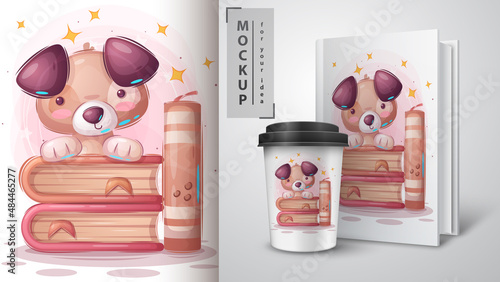 Cute dog read book poster and merchandising.