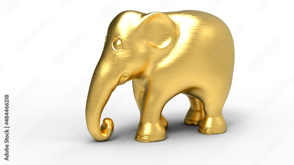 3D rendering - golden elephant cub statuette 3D rendering - golden elephant cub statuette