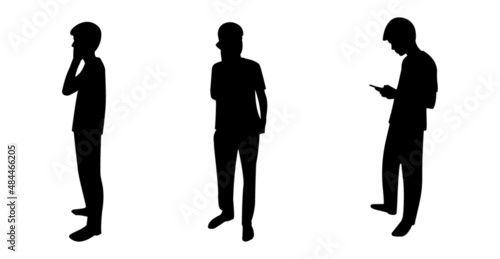 Set of silhouette of male kid talking on the phone
