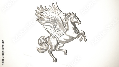3D rendering - white metallic winged horse