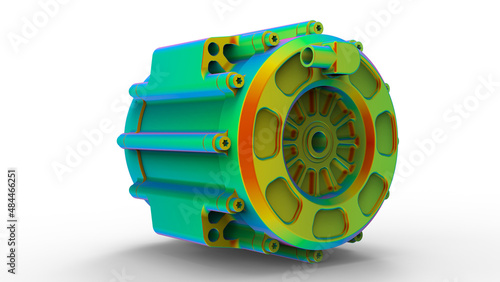 3D rendering - closeup of a electric motor finite element analysis