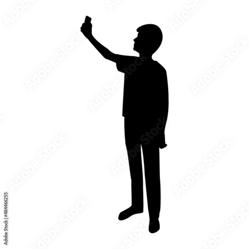 Silhouette of male kid taking selfie 