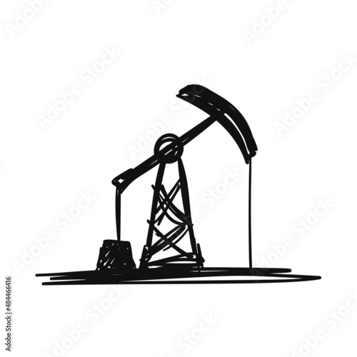Oil pump jack vector simple drawing, Black gold industry hasty sketch isolated on white background cartoon illustration