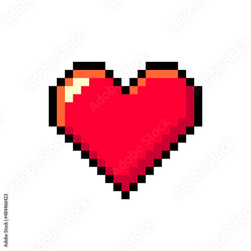 Red heart pixel art love symbol isolated on white background vector illustration valentines pictogram game graphic element