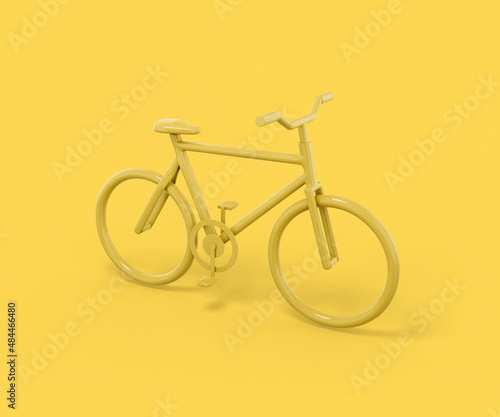 Yellow bike on a yellow background. Minimalistic design object. 3d rendering icon ui ux interface element.
