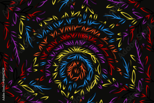 colourful caleidoscope classic gradient flower art pattern of traditional batik ethnic dayak ornament for wallpaper ads background sticker or clothing