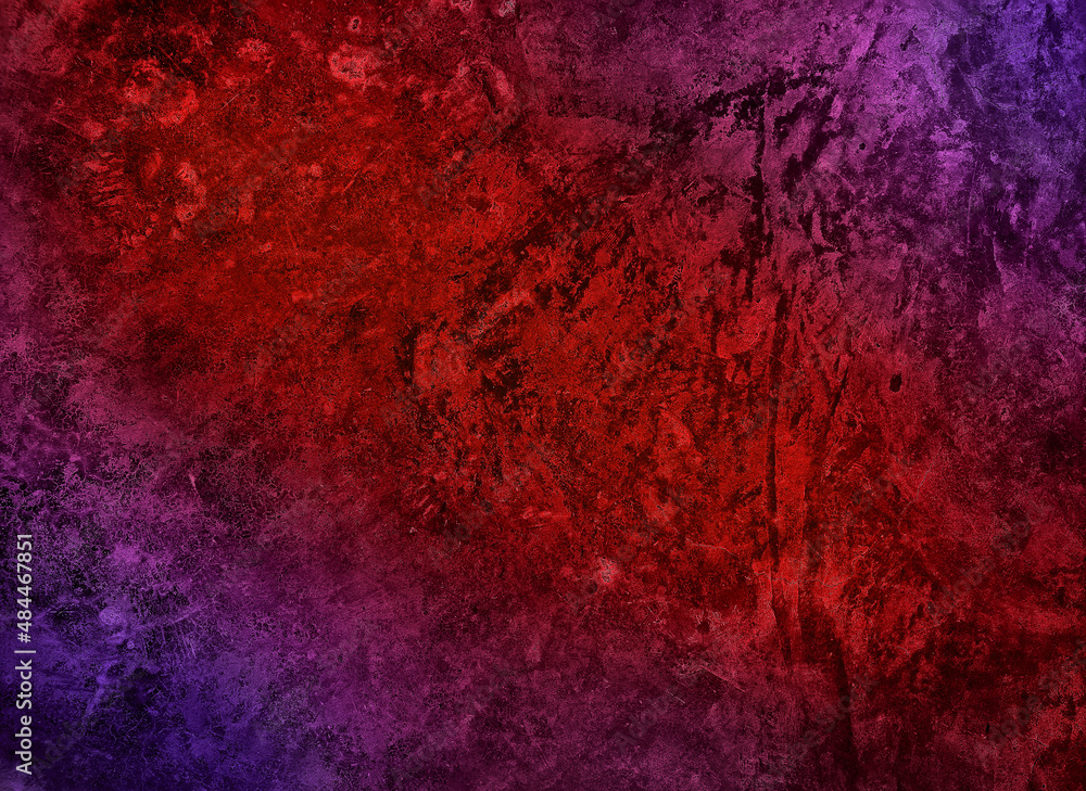dirty gradient plaster red and purple concrete wall texture used as background. old grungy texture, dark red and violet stained concrete background. texture of fantasy decorative stucco or cement.
