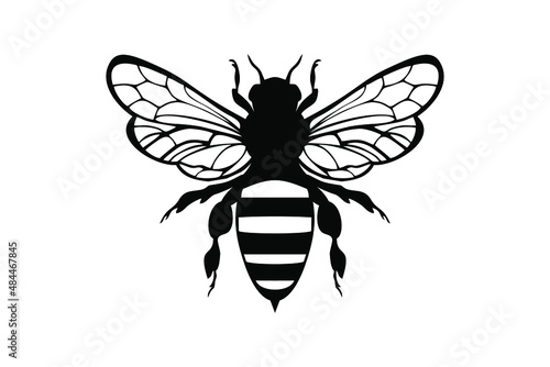 Valokuvatapetti Honey Bee icon, honey bee silhouette on white background