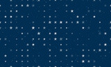 Seamless background pattern of evenly spaced white starfish symbols of different sizes and opacity. Vector illustration on dark blue background with stars