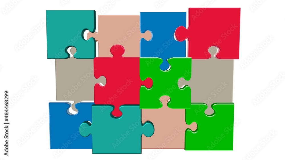 Naklejka premium Abstract puzzle pieces isolated on a white background, three-dimensional rendering