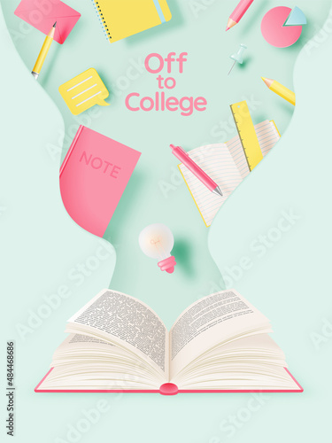 Off to college concept art with text book