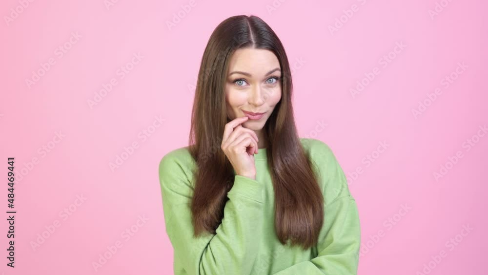 Lady want speak guy anxious lack confidence isolated pastel color background Lady want speak guy anxious lack confidence isolated pastel color background
