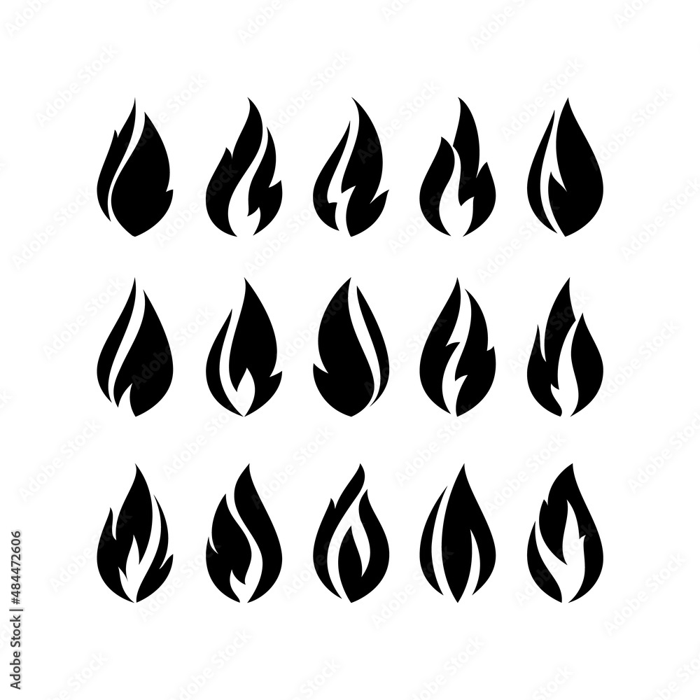 Fire flames, set black icons, vector illustration Fire flames, set black icons, vector illustration