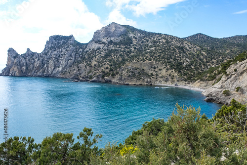 Nature photos on the Golitsyn trail. Landscapes of the Black Sea and the Crimean mountains in greenery. Crimea.