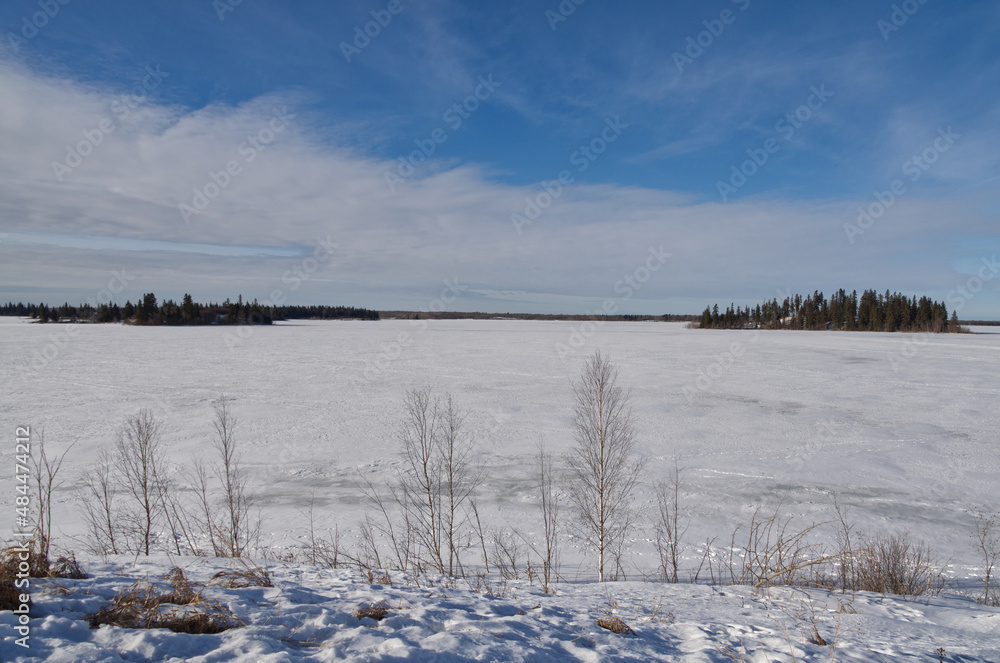 Frozen Astotin Lake on a Cold Winter Day