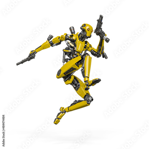 droid soldier is jumping in action holding pistol