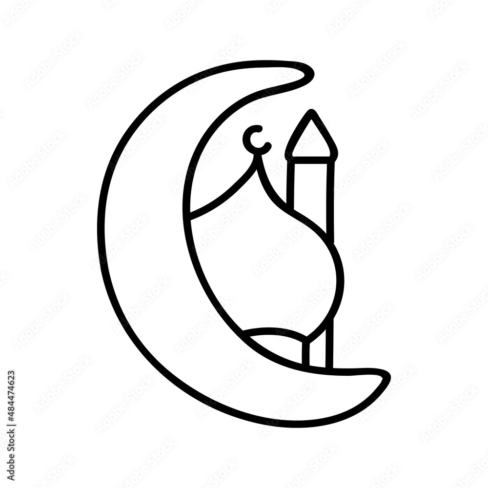 Mosque in the moon. Vector illustration in doodle style. Ramadan Kareem Mosque in the moon. Vector illustration in doodle style. Ramadan Kareem