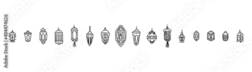 Hand drawn set of lanterns. Vector illustration in doodle style.