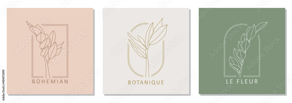 Set of trendy minimalist botanical abstract bohemian design icons Set of trendy minimalist botanical abstract bohemian design icons