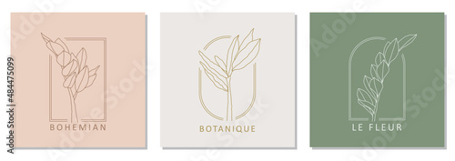 Set of trendy minimalist botanical abstract bohemian design icons