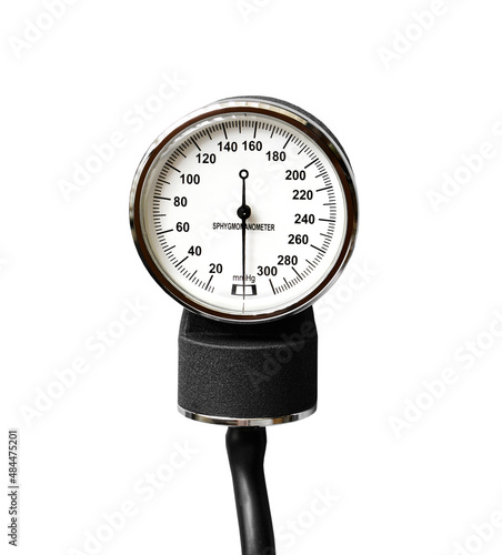 Sphygmomanometer scale for measuring blood pressure in isolation on white background