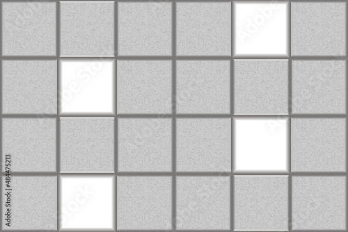 Suspended cassette plasterboard ceiling with built-in LED panels seamless pattern. False ceiling for office and home. Grid vector background with plaster texture. Contemporary interior design