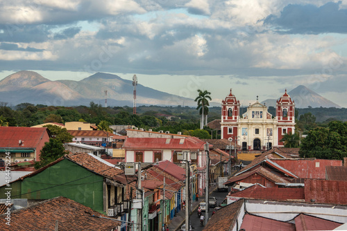 El Calvario (Calvary Church), with Momotombo, Asososca and Cerro Negro volcanoes behind, León, Nicaragua photo