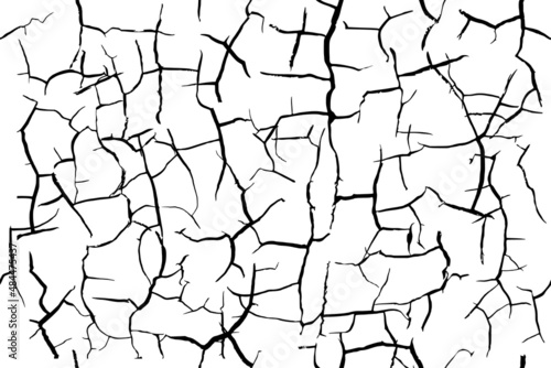 Cracked dry soil black and white seamless pattern. Drought ground texture. Desert land or broken clay surface. Grunge contour background. Dead earth, hot climate.