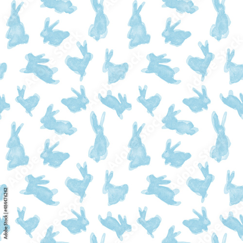 Blue watercolor rabbit easter seamless pattern