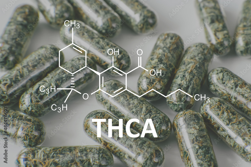 Cannabis Plants With THCA Chemical Formula. Cannabichromene Molecule ...