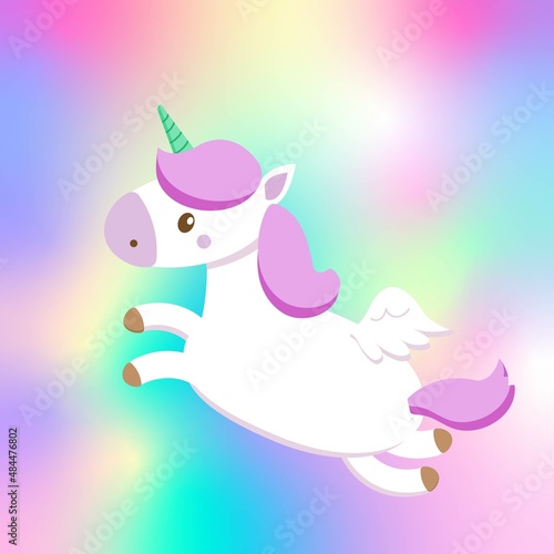 Cute unicorn with rainbow background