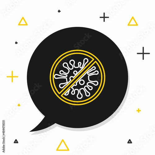 Line Stop virus, bacteria, germs and microbe icon isolated on white background. Antibacterial and antiviral defence, protection infection. Colorful outline concept. Vector
