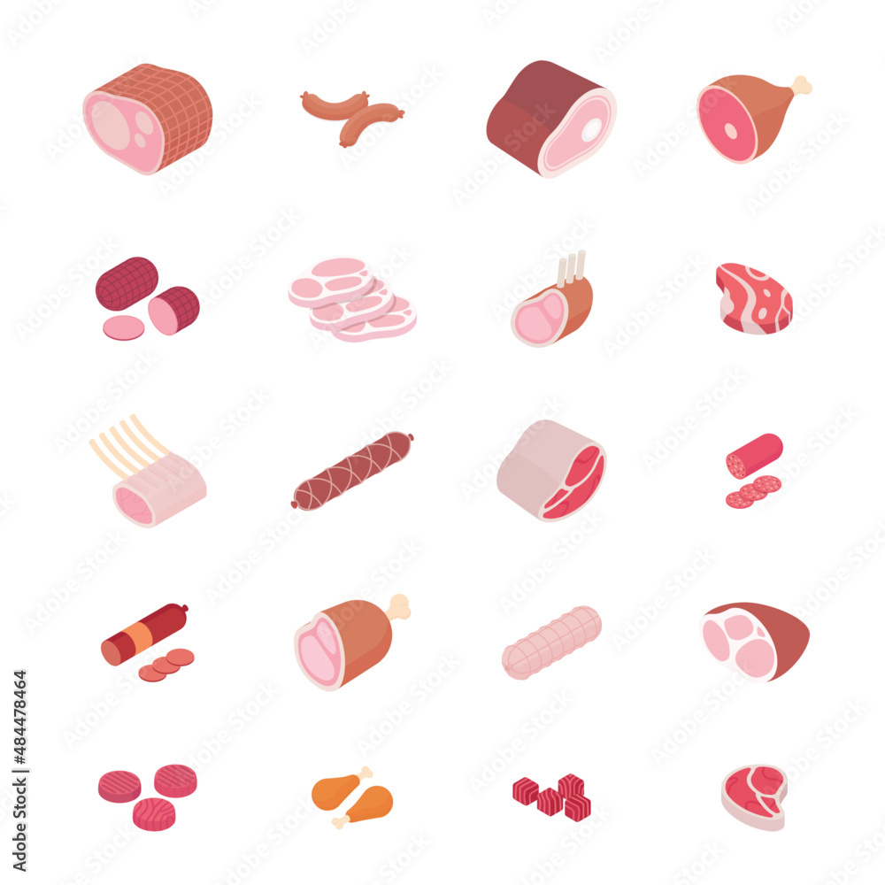 Fotografie Meat and ham set, butcher shop