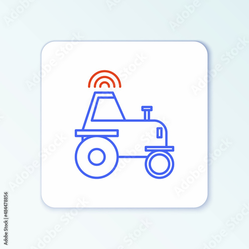Line Self driving wireless tractor on a smart farm icon isolated on white background. Smart agriculture implement element. Colorful outline concept. Vector