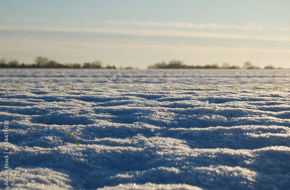 Snowy winter rural landscape.