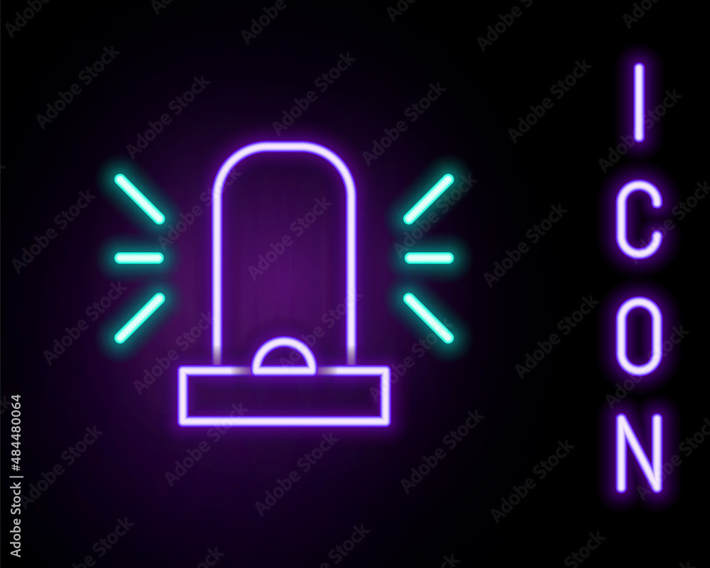Glowing neon line Flasher siren icon isolated on black background. Emergency flashing siren. Colorful outline concept. Vector Glowing neon line Flasher siren icon isolated on black background. Emergency flashing siren. Colorful outline concept. Vector