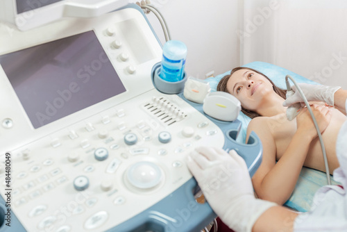 Preemptive ultrasound mammography done by gynecologist on modern machine