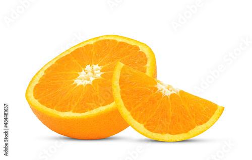 Sliced of fresh orange fruit isolated on white background.