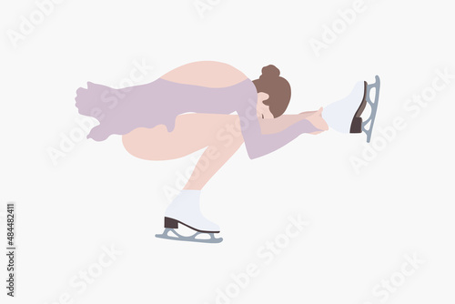 Abstract trendy cartoon illustration of female figure skater, shoot duck spin, ice skating. Hand drawn vector elements isolated on white background for flyer, banner, poster