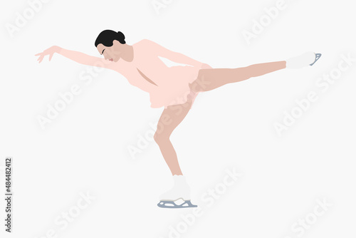 Abstract trendy cartoon illustration of female figure skater, camel spin, ice skating. Hand drawn vector elements isolated on white background for flyer, banner, poster